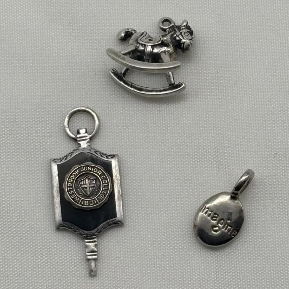 Lot of 3 Small Sterling Silver Charms Rocking Horse, College Charm, Nugget Charm - Picture 3 of 9